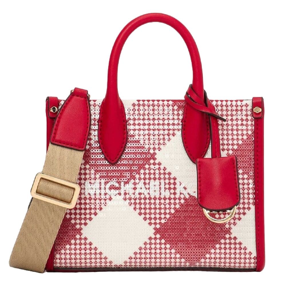 Michael Kors Mirella Extra-Small Sequined Crossbody Bag Shopper Tote Bright Red